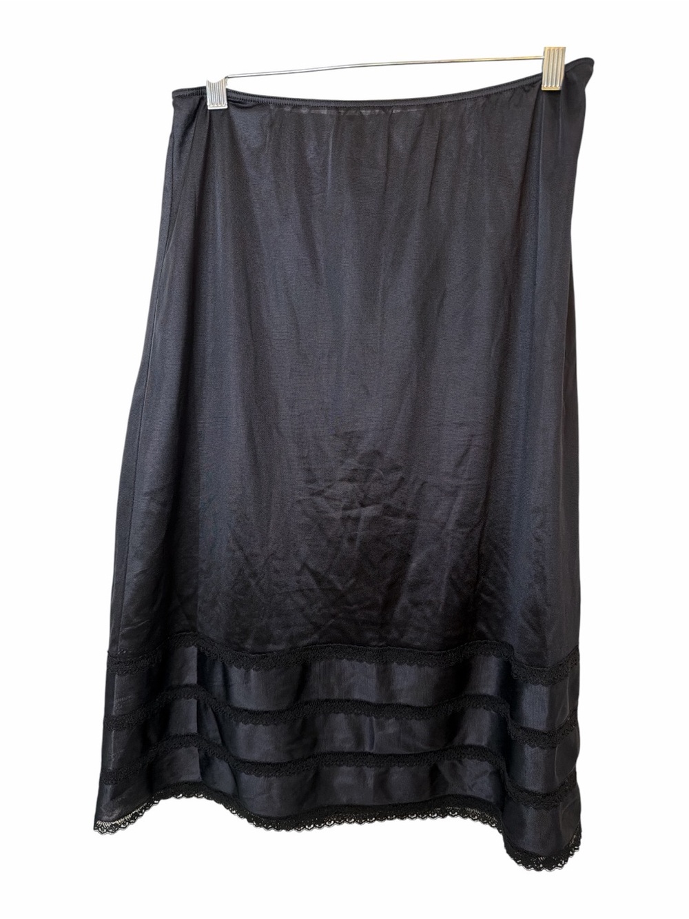 Vintage Sears Black Midi Skirt Slip with Layered Lace Hem
